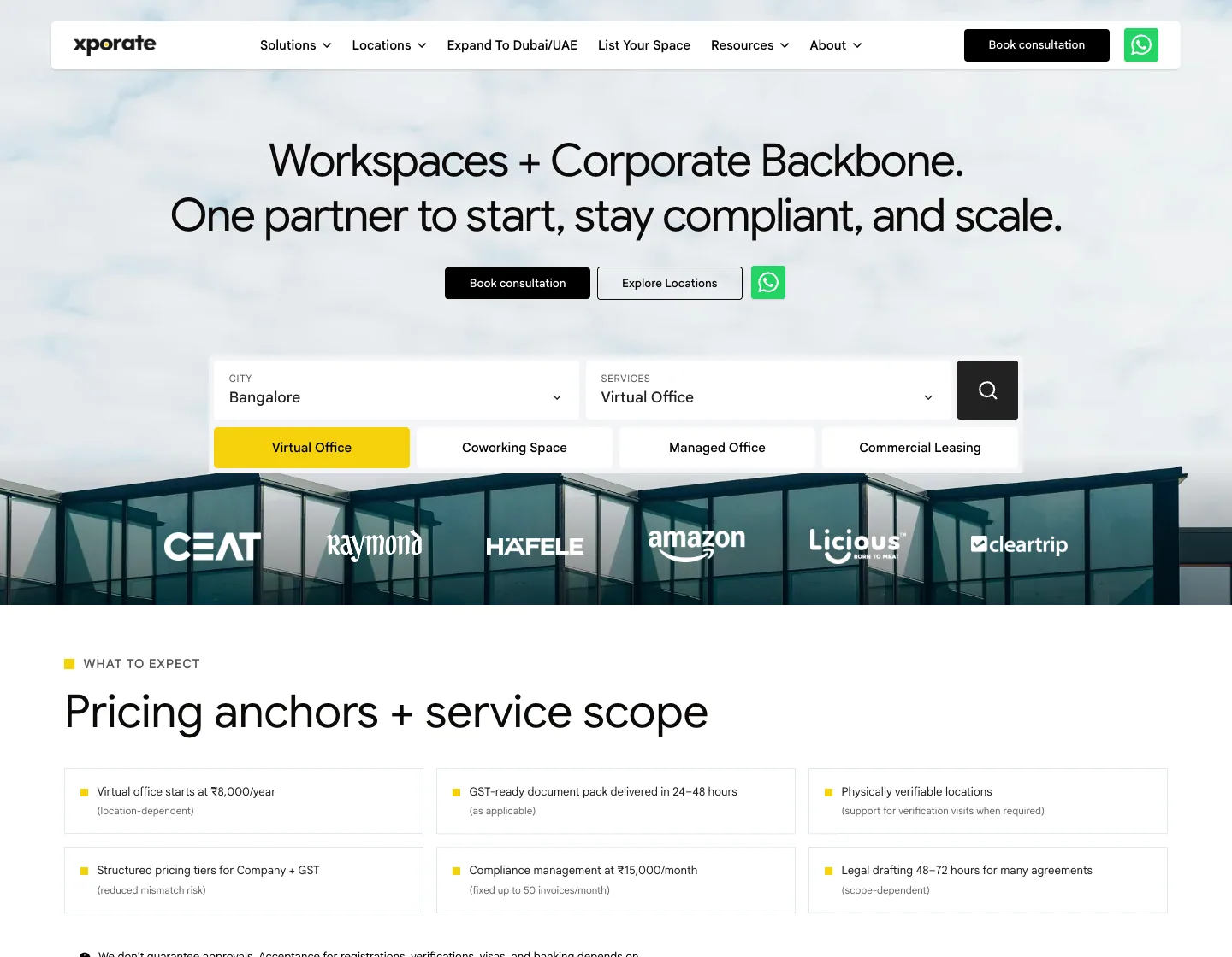 Xporate rebuilt homepage showing workspaces and corporate backbone positioning