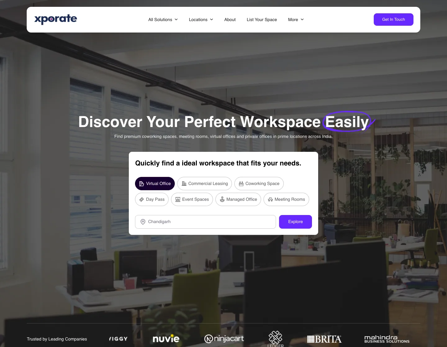 Xporate old homepage showing workspace search first positioning